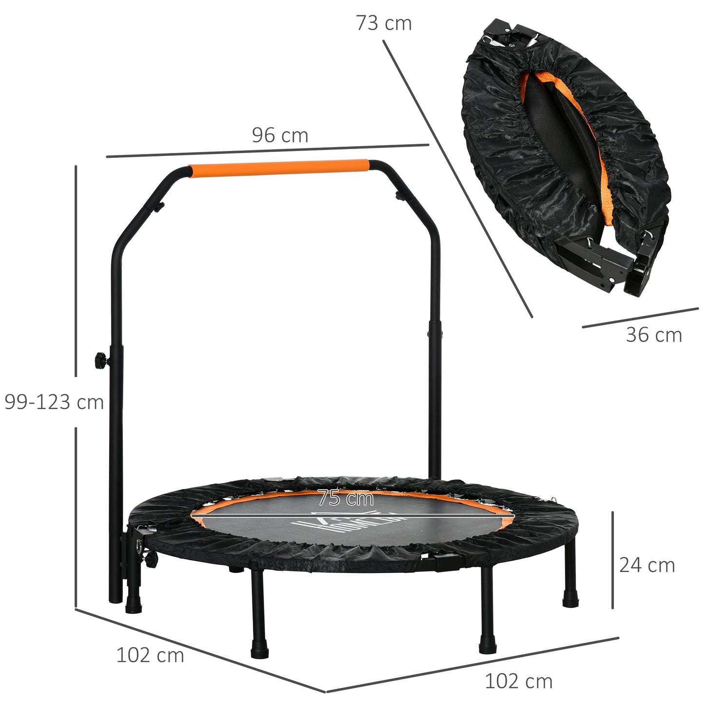 40'' Foldable Mini Trampoline for Adults with Adjustable Foam Handle for Indoor Outdoor Cardio Training