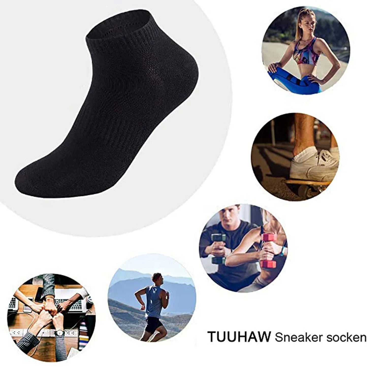 Sports Socks, 5 Pairs,Women's Half Socks, Short, Breathable