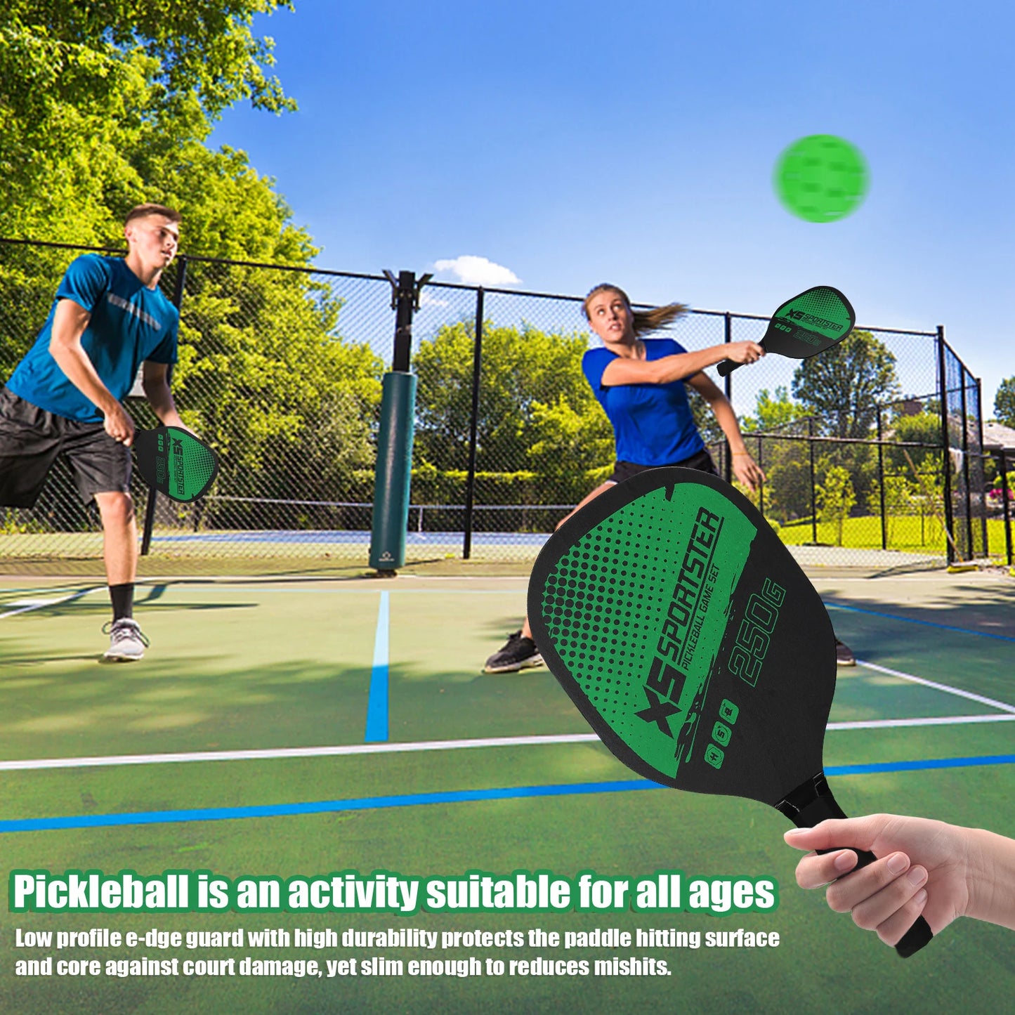 Pickleball Paddle Set of 2 Rackets & 4 Pickleballs
