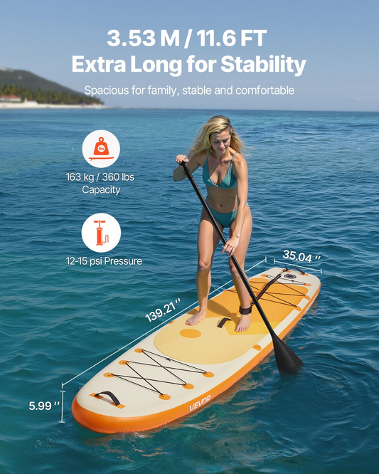 VEVOR Inflatable Stand Up Paddle Board 3.53m Sup Surfboard with Paddle Accessory - Gavleo 