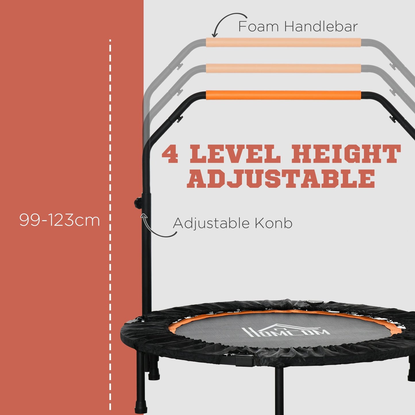 40'' Foldable Mini Trampoline for Adults with Adjustable Foam Handle for Indoor Outdoor Cardio Training