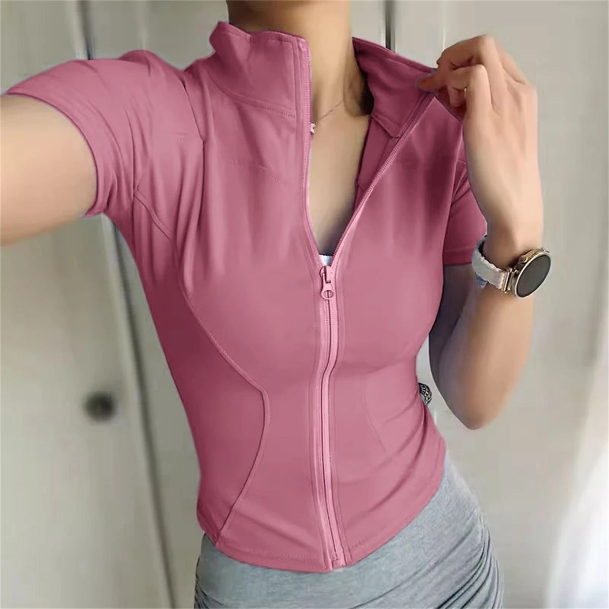 Full Zipper Short Sleeves Shirt