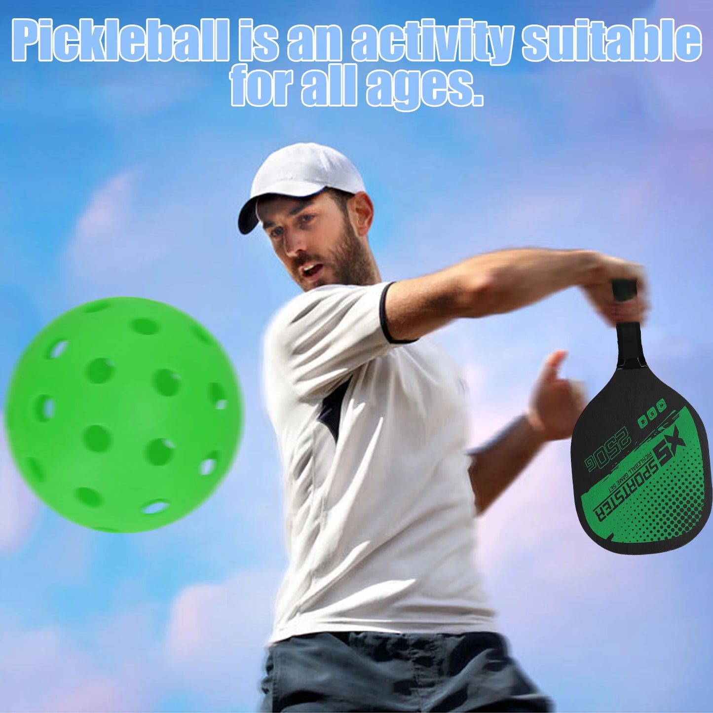 Pickleball Paddle Set of 2 Rackets & 4 Pickleballs