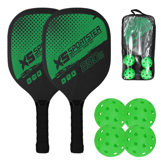 Pickleball Paddle Set of 2 Rackets & 4 Pickleballs