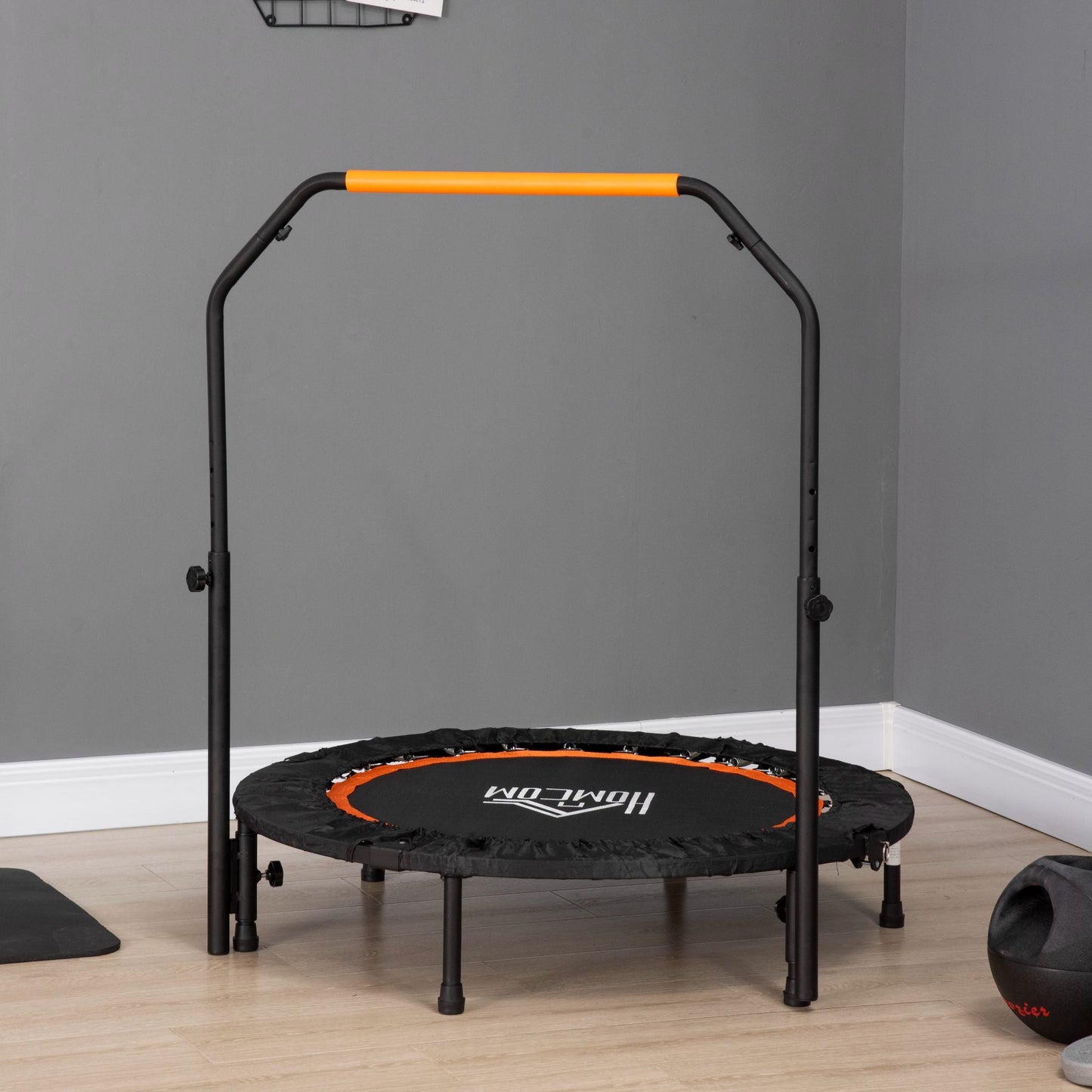 40'' Foldable Mini Trampoline for Adults with Adjustable Foam Handle for Indoor Outdoor Cardio Training