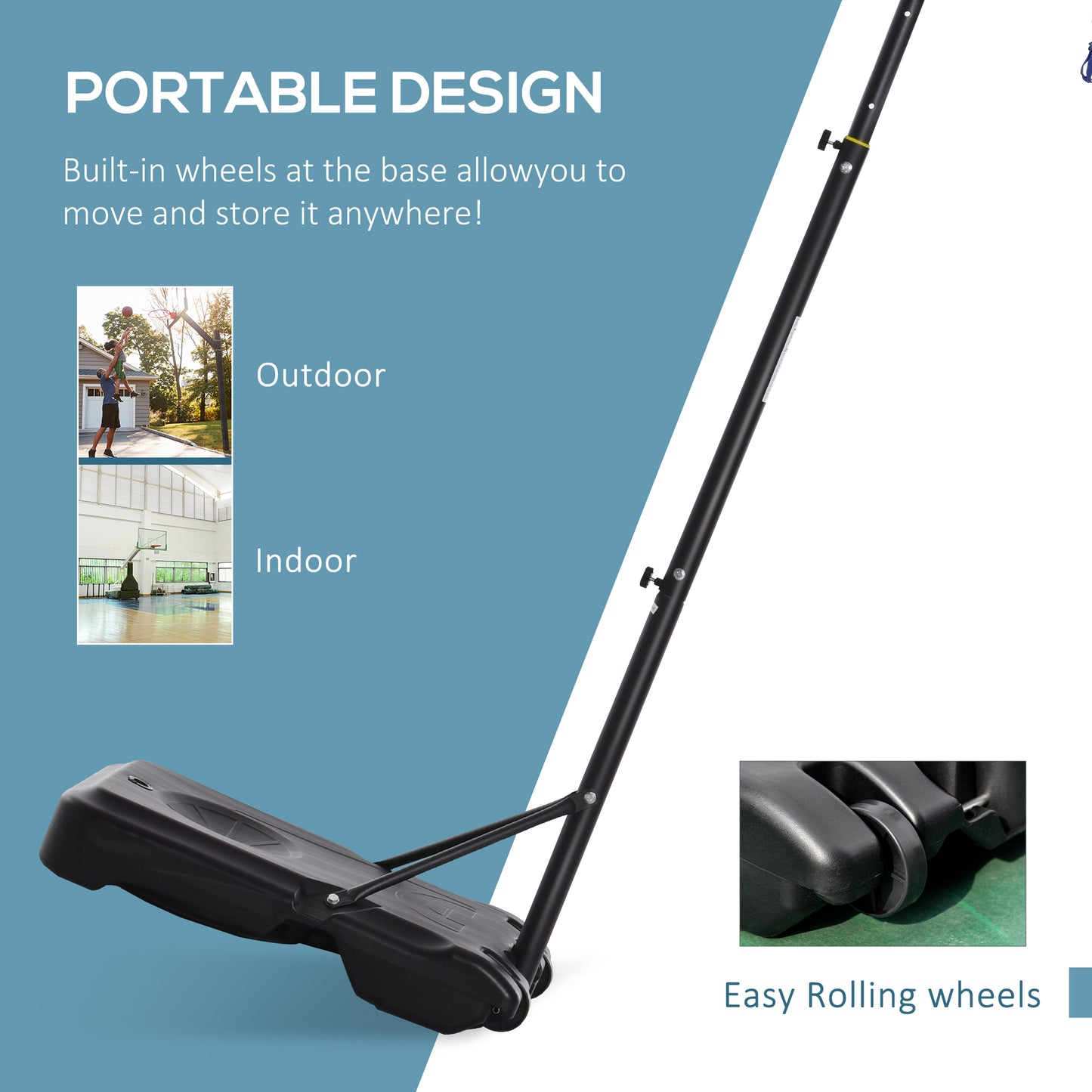 Height Adjustable Basketball Hoop and Stand, Free Standing Basketball Hoop System with Fillable Base and Wheels, for Teens Junior | HOMCOM